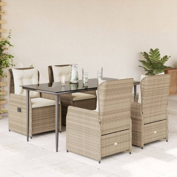 vidaXL 5-teilig Garten-Essgruppe mit Kissen Beige Poly Rattan, 3262885