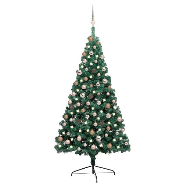 vidaXL Künstlicher Halb-Weihnachtsbaum Beleuchtung Kugeln Grün 180 cm, 3077565