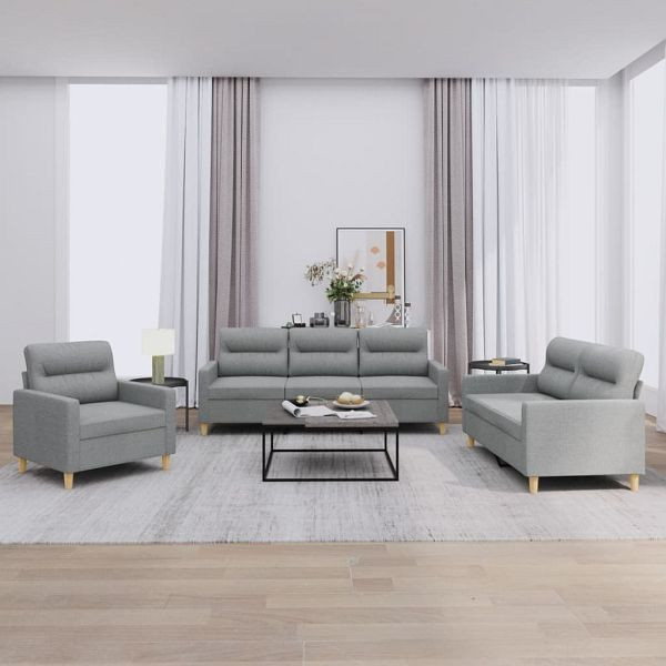 vidaXL 3-teilig Sofagarnitur mit Kissen Hellgrau Stoff, 3201536