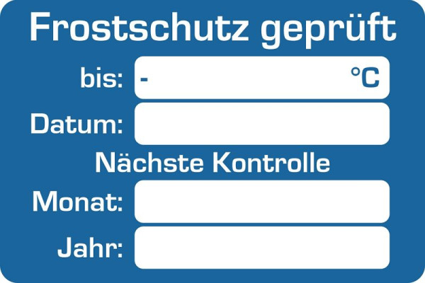Eichner Kundendienst-Aufkleber, Blau, Text: Frostschutz geprüft, VE: 250 Stück, 9220-00061