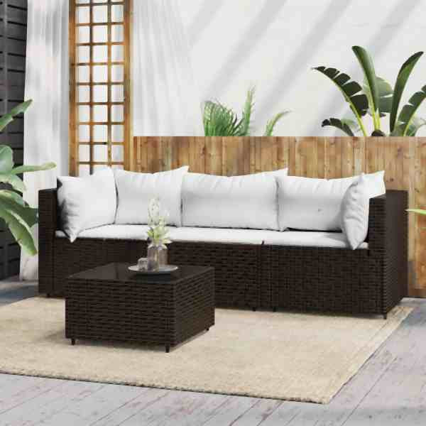 vidaXL 4-tlg. Garten-Lounge-Set mit Kissen Braun Poly Rattan, 319751