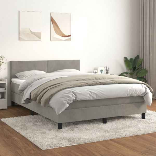 vidaXL Boxspringbett mit Matratze Hellgrau 140x200 cm Samt, 3141185