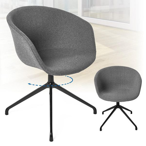 Deskin Konferenz-/Bürostuhl SACILE DV, Fußkreuz Aluminium schwarz, Gleiter, Sitzschale Wollfilz, grau-meliert, 352450