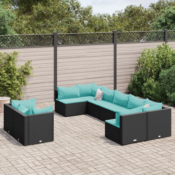 vidaXL 9-teilig Garten-Sofagarnitur mit Kissen Schwarz Poly Rattan, 3308300