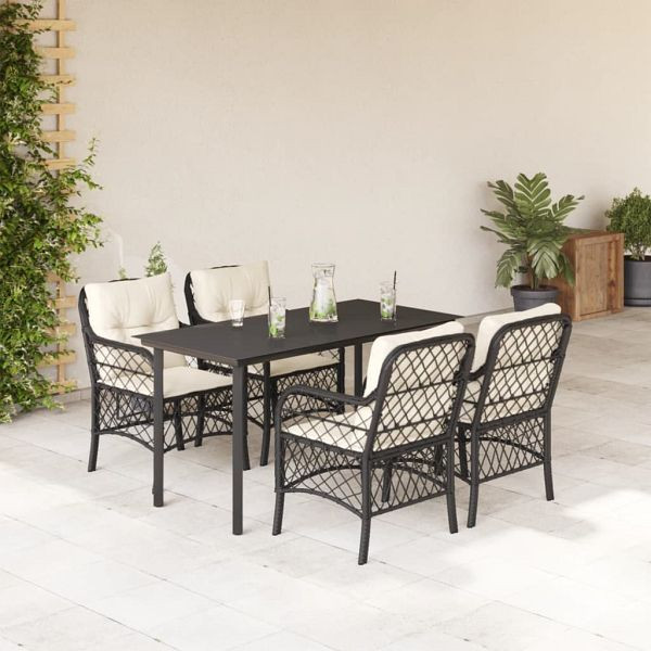 vidaXL 5-teilig Garten-Essgruppe mit Kissen Schwarz Poly Rattan, 3212091
