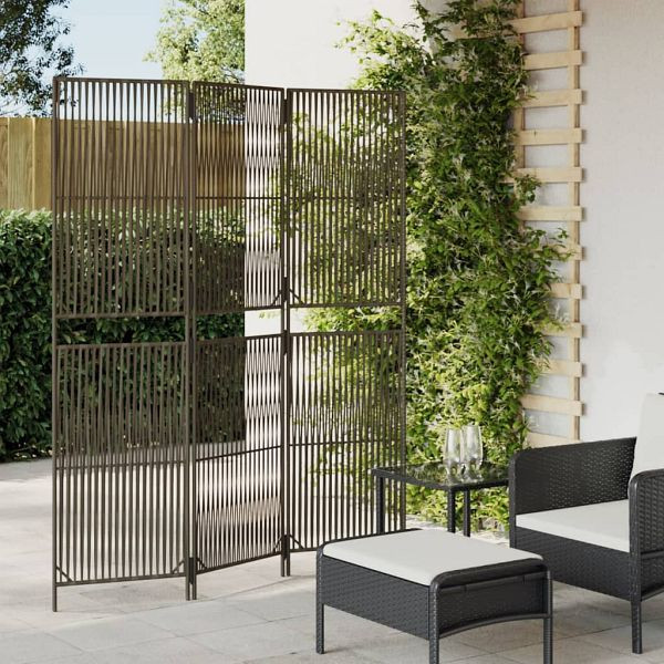 vidaXL Paravent 3-tlg. Grau Poly Rattan, beschichteter Stahl, 365374