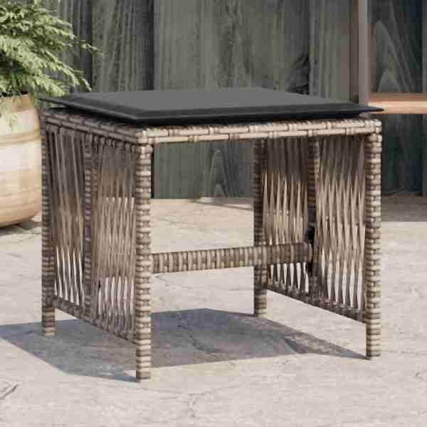 vidaXL Gartenhocker mit Kissen 4 Stück Grau 41x41x36 cm Poly Rattan, UV-beständig, 365057