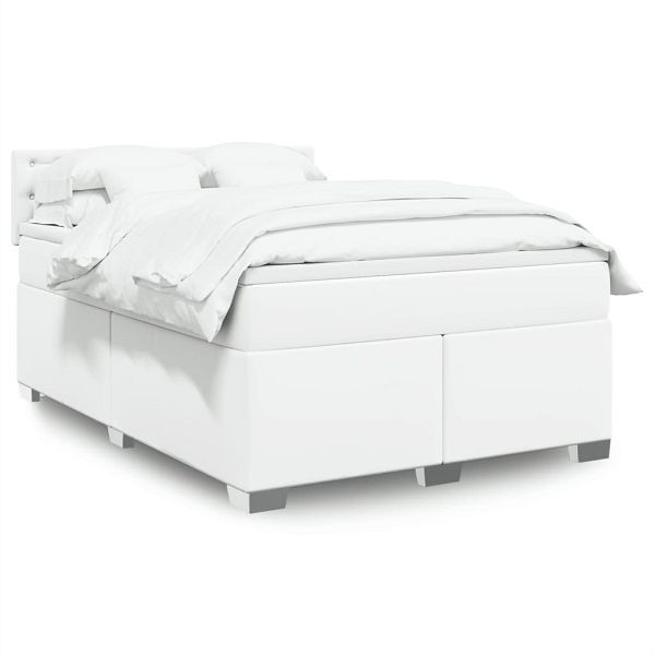 vidaXL Boxspringbett mit Matratze Weiß 140x190 cm Kunstleder, 3286121
