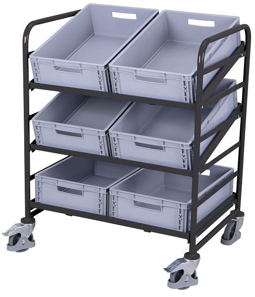 VARIOfit Eurokastenwagen mit 6 Kunststoffkästen, Ladefläche: 825 x 610 mm, RAL 7016 anthrazitgrau, sw-610.202/AG
