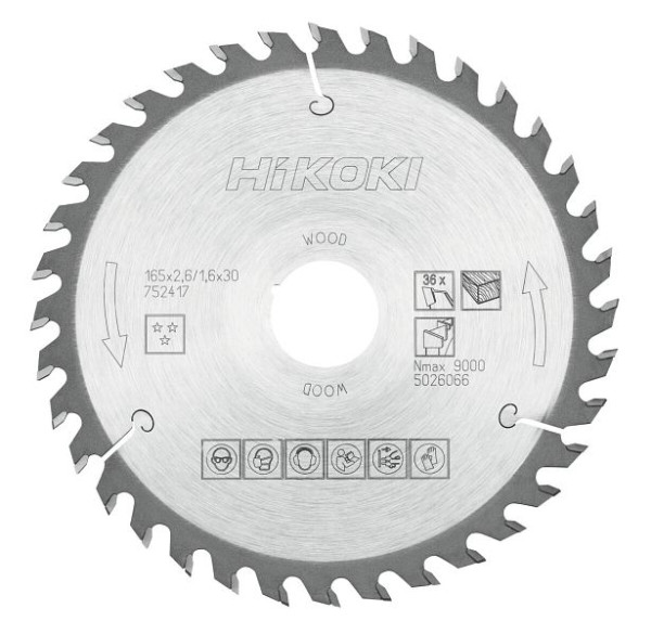 HiKOKI TCT Kreissägeblatt Holz 165x30/20 Z36 Wechselzahn, 752417