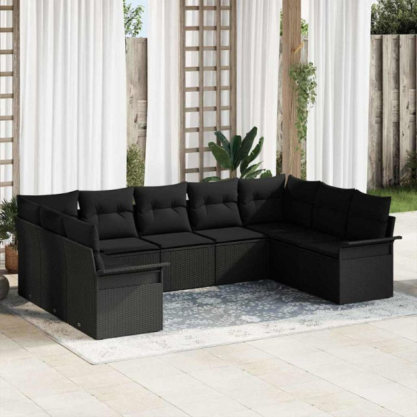 vidaXL Garten-Sofa-Set mit Kissen, 9er Set, Schwarz Poly Rattan, 3354192