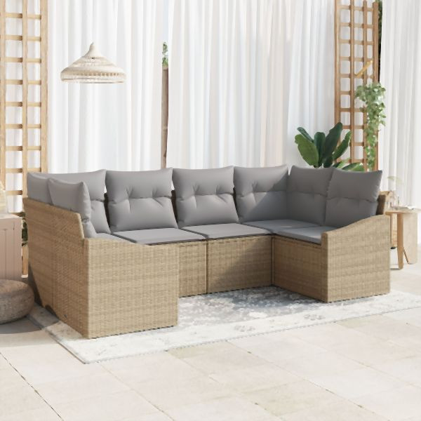 vidaXL 6-teiliges Garten-Sofa-Set mit Kissen Beige Poly Rattan, 3355529