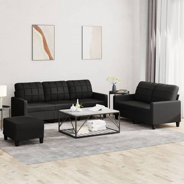vidaXL 3-tlg. Sofagarnitur mit Kissen Schwarz Kunstleder, 3201383