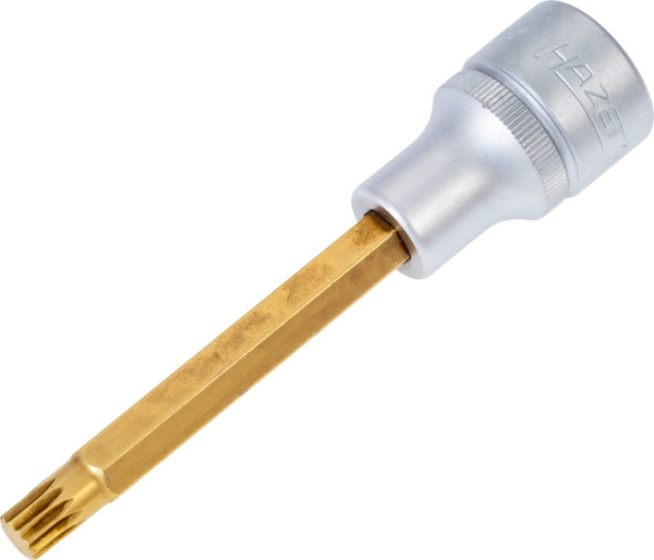 Hazet Schraubendreher-Steckschlüsseleinsatz, Vierkant hohl 12,5 mm, Innen Vielzahn Profil XZN, M8, Lange Ausführung Mit Rändelung, 990LG-8