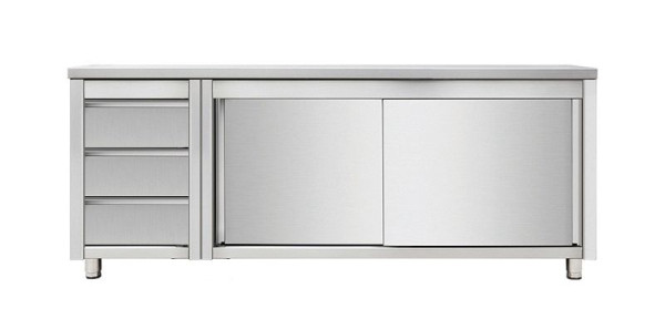 Skyrainbow Arbeitsschrank mit Schiebetüren und Schubladenblock links, 2000 x 700 mm, THASR207L3