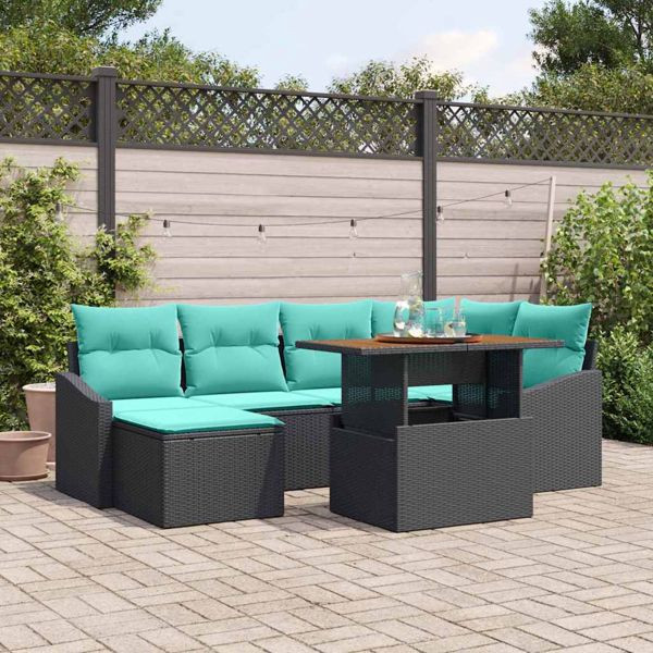 vidaXL Garten Essgruppe mit Kissen 7-teilig Schwarz und Teal, 3349864