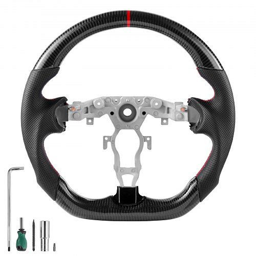 VEVOR Lenkrad für Nissan 370Z (2008–2020), D-förmig, Kohlefaser, Ledergriff, rutschfest, Ersatzteil, Schwarz, QCFXPZYRC370A9NI5001V0