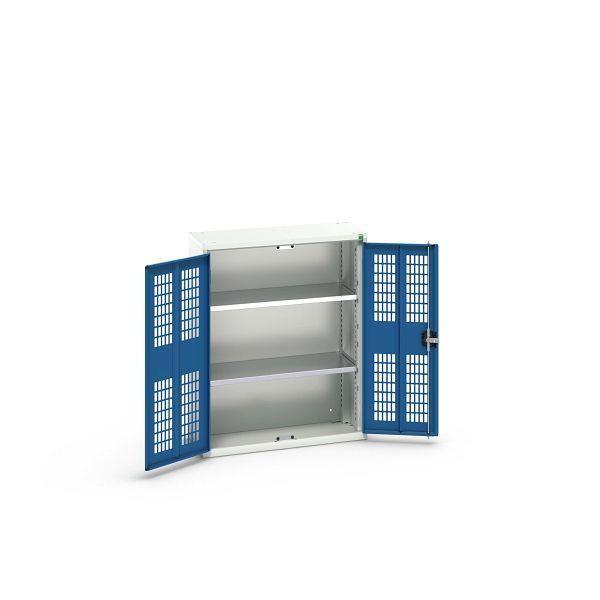 bott verso Flügeltürschrank mit Belüftung, mit 2 Fachböden, BxTxH: 800 x 350 x 1000 mm, Lichtgrau / Enzianblau, 16926732.11