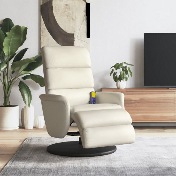 vidaXL Massagesessel mit Fußteil Creme Kunstleder, 356725