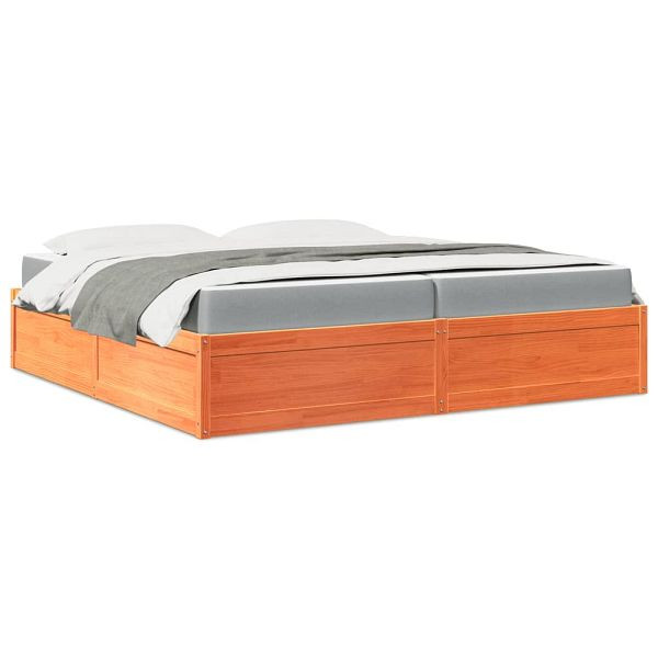vidaXL Bett mit Matratze Wachsbraun 200x200 Massivholz Kiefer, 3281924