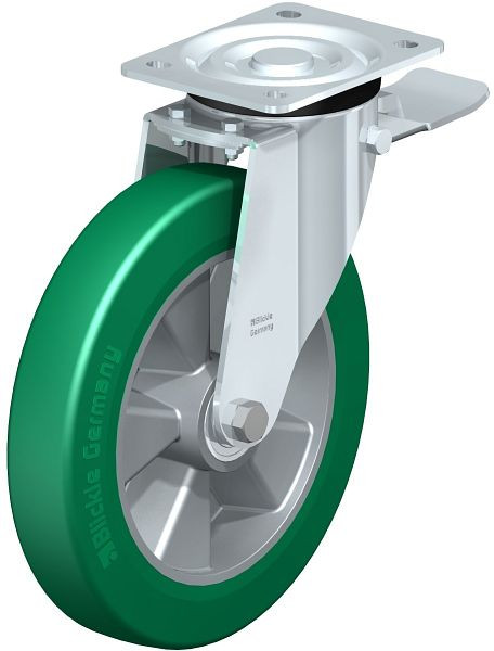 Blickle L-ALST 250K-3-ST Stahlblech-Lenkrolle, mittelschwere Ausführung, mit Anschraubplatte & Zentralfeststeller, Blickle Softhane®, Grün, 641696