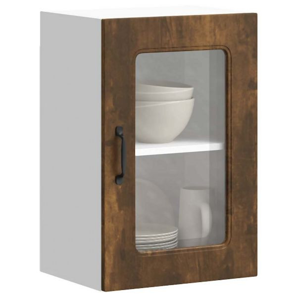 vidaXL Küchen-Hängeschrank mit Glastür Räuchereiche Holzwerkstoff, 853532