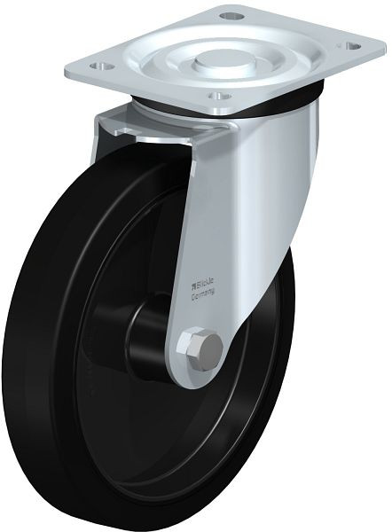 Blickle L-POEV 201R Stahlblech-Lenkrolle, mittelschwere Ausführung, mit Anschraubplatte, Elastik-Vollgummi, Schwarz, 754968