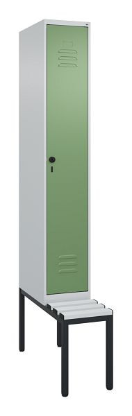 C+P Umkleidespind Classic PLUS, mit untergebauter Sitzbank, 2120x300x815mm, 7035/6011, Drehriegel, 0800507-10 S10038