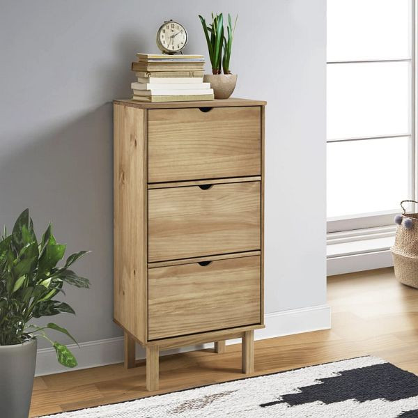 vidaXL Schuhschrank OTTA mit 3 Schubladen Braun Massivholz Kiefer, 351309