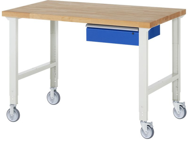 RAU Fahrbare Werkbank (höhenverstellbar) 7001A1, 1500x900x950-1000mm, je 2 Bockrollen und Lenkrollen, 05-7001A1-159B4H22.11