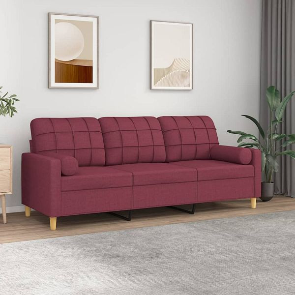 vidaXL 3-Sitzer-Sofa mit Zierkissen Weinrot 180 cm Stoff, 3200796