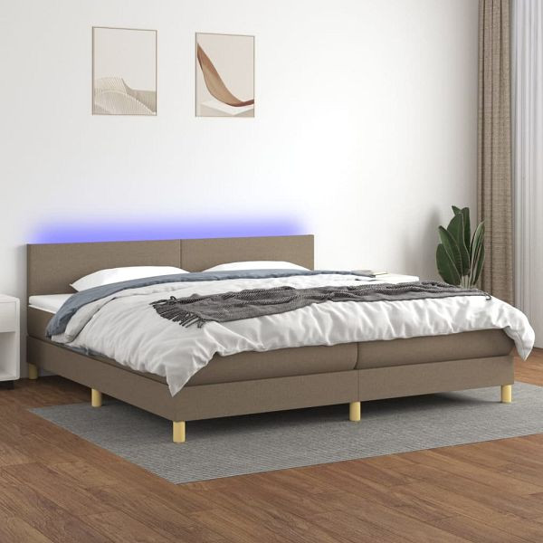 vidaXL Boxspringbett mit Matratze & LED Taupe 200x200 cm Stoff, 3133585