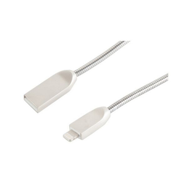 shiverpeaks BASIC-S, Lightning Lade-Sync Design USB A Stecker auf 8-pin Stecker, Metallumantelung (Steel) Silber 1,2m, BS14-13020