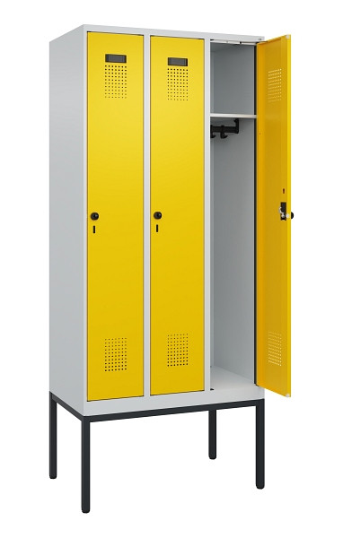 C+P Spind Evolo PLUS, Gestell, 3 Abteile, 2120x900x500mm, 7035/1023, Verschluss Drehriegel, Ablageböden 3, 0490307-30 S10001