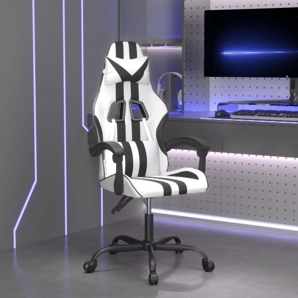 vidaXL Gaming-Stuhl Drehbar Weiß und Schwarz Kunstleder, 349529