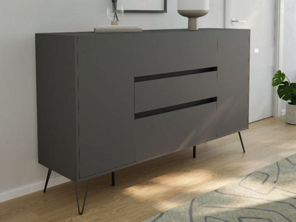 Posseik Sideboard Industrial O 155cm 3 Schubladen 2 Türen Grafit, PN2092X0000003DE