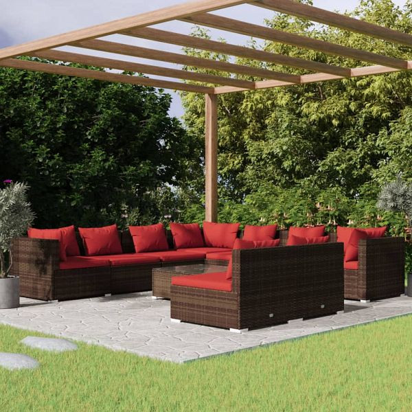 vidaXL 10-teilig Garten-Lounge-Set mit Kissen Braun Poly Rattan, 3102427