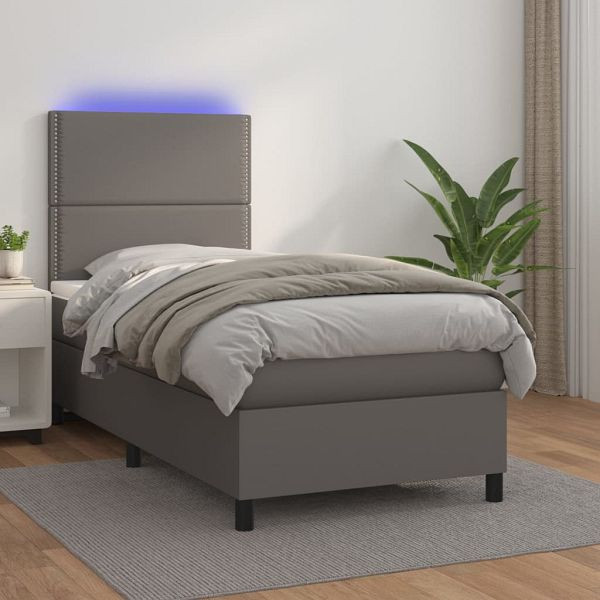 vidaXL Boxspringbett mit Matratze & LED Grau 100x200 cm Kunstleder, 3135871