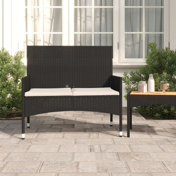 vidaXL Gartenbank 2-Sitzer mit Kissen Schwarz Poly Rattan, 319488