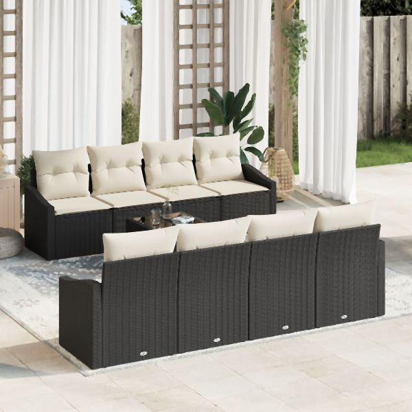 vidaXL 7-teilige Garten Sofa Set mit Kissen Schwarz Poly Rattan, 3355316