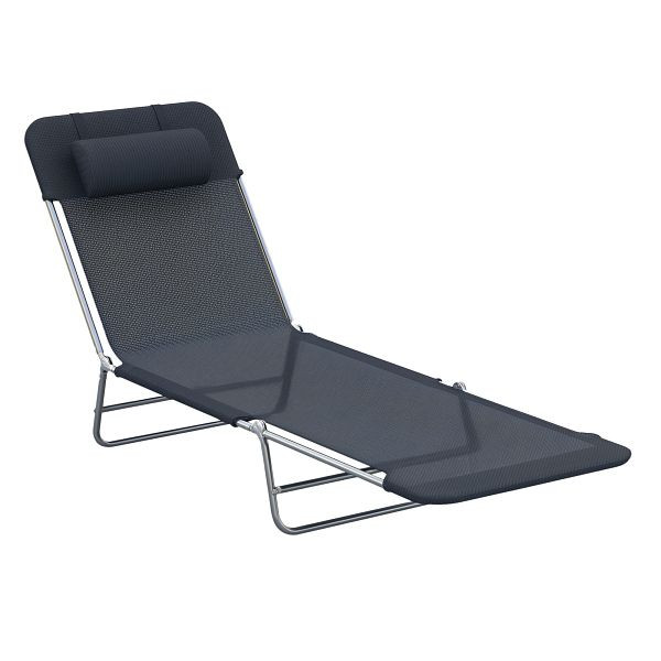 Outsunny Sonnenliege klappbar mit Kopfkissen verstellbar mit 5-Fach bis 120kg belastbar für Garten, Balkon und Pool geeignet, 4 Farben(Schwarz), 01-0336