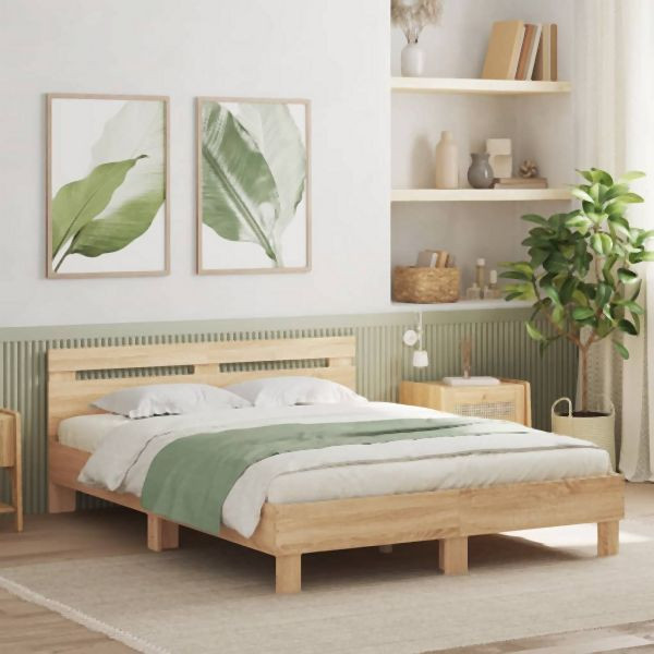 vidaXL Bettgestell mit Kopfteil LED-Beleuchtung Sonoma-Eiche 140x190cm, 3207562