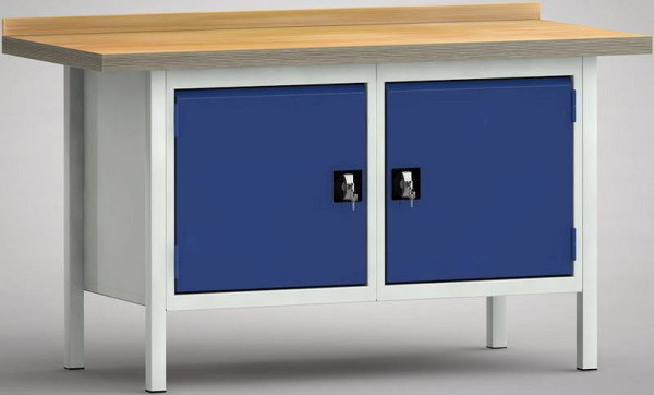 KLW Standard-Werkbank - 1500 x 700 x 840 mm L x T x H, links & rechts Türe 500 mm, WS177N-1500M40-X7038