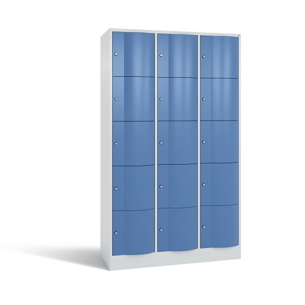 C+P Schließfachschrank Resisto, 15 Fächer, H1950xB1148xT540 mm, Grau/Fernblau, 8570-372 S10581