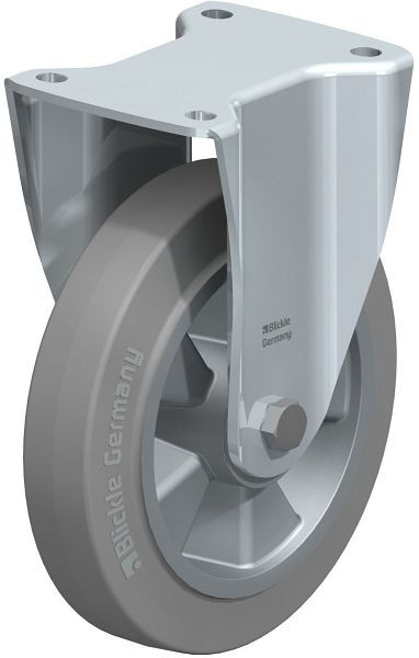 Blickle BH-ALEV 200K-SG Stahlblech-Bockrolle, Schwerlast-Ausführung, mit Anschraubplatte, Elastik-Vollgummi, Grau, 287524