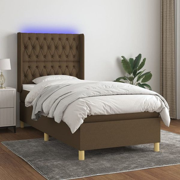 vidaXL Boxspringbett mit Matratze & LED Dunkelbraun 100x200 cm Stoff, 3139096