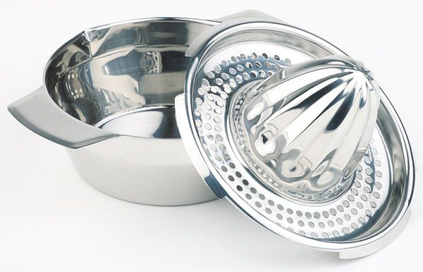 APS Zitronenpresse, Ø 12 / 17 cm, Höhe: 10,5 cm, 18/8 Edelstahl, hochglanzploiert, 2-teilig, 0,35 Liter, 71431