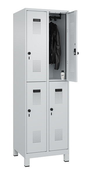 C+P Doppelstöckiger Spind Evolo PLUS, mit Füßen, 4 Fächer, 1950x600x500mm, 7035, Frontfarbe RAL 7035 Lichtgrau, Drehriegel, 049310-20 S10013