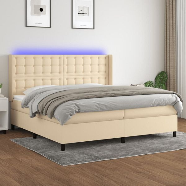 vidaXL Boxspringbett mit Matratze & LED Creme 200x200 cm Stoff, 3138666