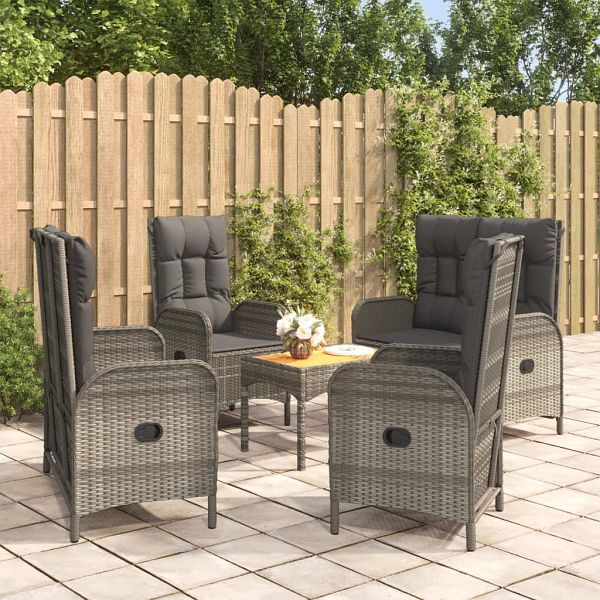 vidaXL 5-tlg. Garten-Essgruppe mit Kissen Grau Poly Rattan, 3185087
